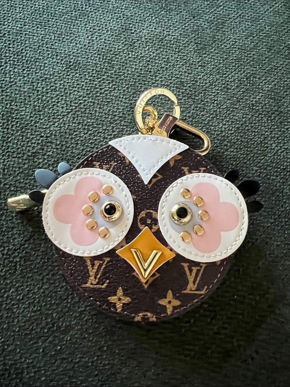 Brown Monogram Owl Key & Card Holder with Pink and White Accents